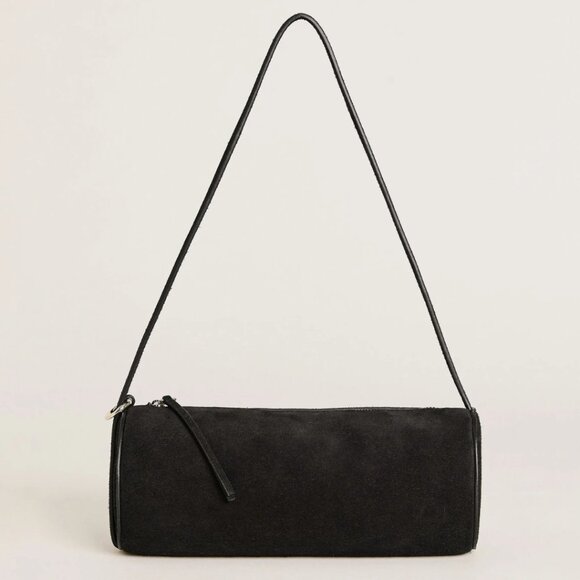 NWT Reformation Simona Cylinder Shoulder Bag Black Suede Leather Top Handle